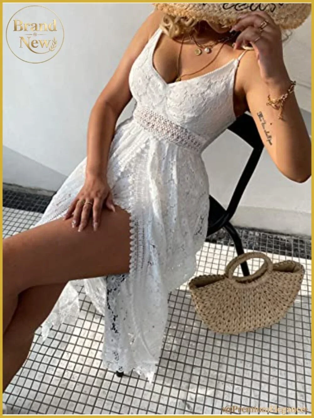 Lace Maxi Jumpsuit V-Neck Sleeveless Smocked Summer Beach Outfit